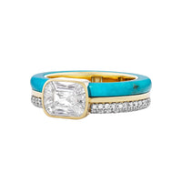 Emily P. Wheeler 18K Yellow Gold One Of A Kind Pave Diamond and Turquoise Stacked Ring