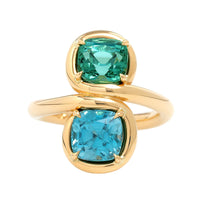 Vanessa Fernandez 18K Yellow Gold One Of A Kind Blue Zircon and Tourmaline Curva Ring