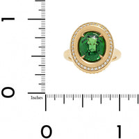 Eclat Jewels 18K Yellow Gold Oval Shaped Tsavorite and Diamond Halo Ring