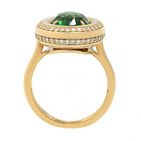 Eclat Jewels 18K Yellow Gold Oval Shaped Tsavorite and Diamond Halo Ring