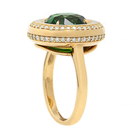 Eclat Jewels 18K Yellow Gold Oval Shaped Tsavorite and Diamond Halo Ring