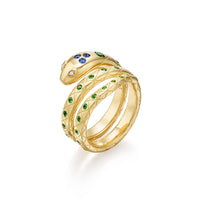 Temple St. Clair 18K Yellow Gold Tsavorite, Sapphire, and Diamond Serpent Wrap Ring