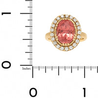 18K Yellow Gold Oval Rhodochrosite and Diamond Halo Ring