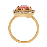 18K Yellow Gold Oval Rhodochrosite and Diamond Halo Ring