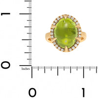 18K Yellow Gold Oval Peridot and Diamond Halo Ring