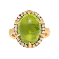 18K Yellow Gold Oval Peridot and Diamond Halo Ring