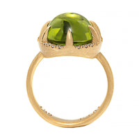18K Yellow Gold Oval Peridot and Diamond Halo Ring