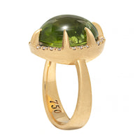 18K Yellow Gold Oval Peridot and Diamond Halo Ring