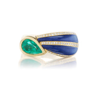 Sorellina 18K Yellow Gold One-of-a-Kind Emerald, Lapis, and Diamond Stardust Cocktail Ring