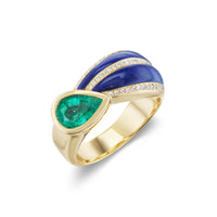Sorellina 18K Yellow Gold One-of-a-Kind Emerald, Lapis, and Diamond Stardust Cocktail Ring