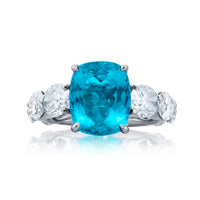 Platinum Cushion Paraiba and Oval Diamond Ring