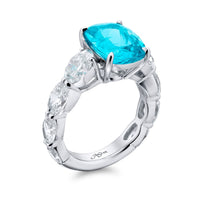 Platinum Cushion Paraiba and Oval Diamond Ring
