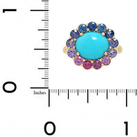 Julia Chafe 14K Yellow Gold Rainbow Colored Sapphire and Turquoise Twilight Ring
