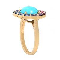 Julia Chafe 14K Yellow Gold Rainbow Colored Sapphire and Turquoise Twilight Ring