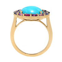Julia Chafe 14K Yellow Gold Rainbow Colored Sapphire and Turquoise Twilight Ring