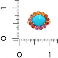 Julia Chafe 14K Yellow Gold Rainbow Colored Sapphire and Turquoise Sunset Ring