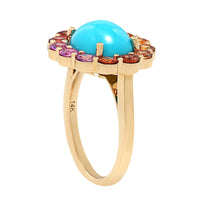 Julia Chafe 14K Yellow Gold Rainbow Colored Sapphire and Turquoise Sunset Ring