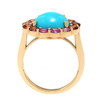 Julia Chafe 14K Yellow Gold Rainbow Colored Sapphire and Turquoise Sunset Ring