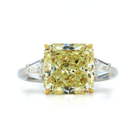 Platinum Radiant Cut Fancy Yellow Diamond 3 Stone Engagement Ring
