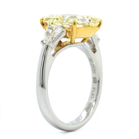 Platinum Radiant Cut Fancy Yellow Diamond 3 Stone Engagement Ring