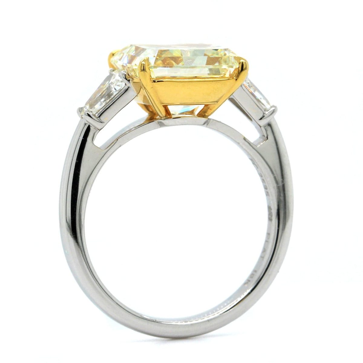 Platinum Radiant Cut Fancy Yellow Diamond 3 Stone Engagement Ring