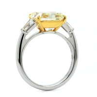 Platinum Radiant Cut Fancy Yellow Diamond 3 Stone Engagement Ring