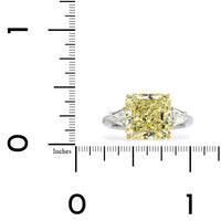 Platinum Radiant Cut Fancy Yellow Diamond 3 Stone Engagement Ring