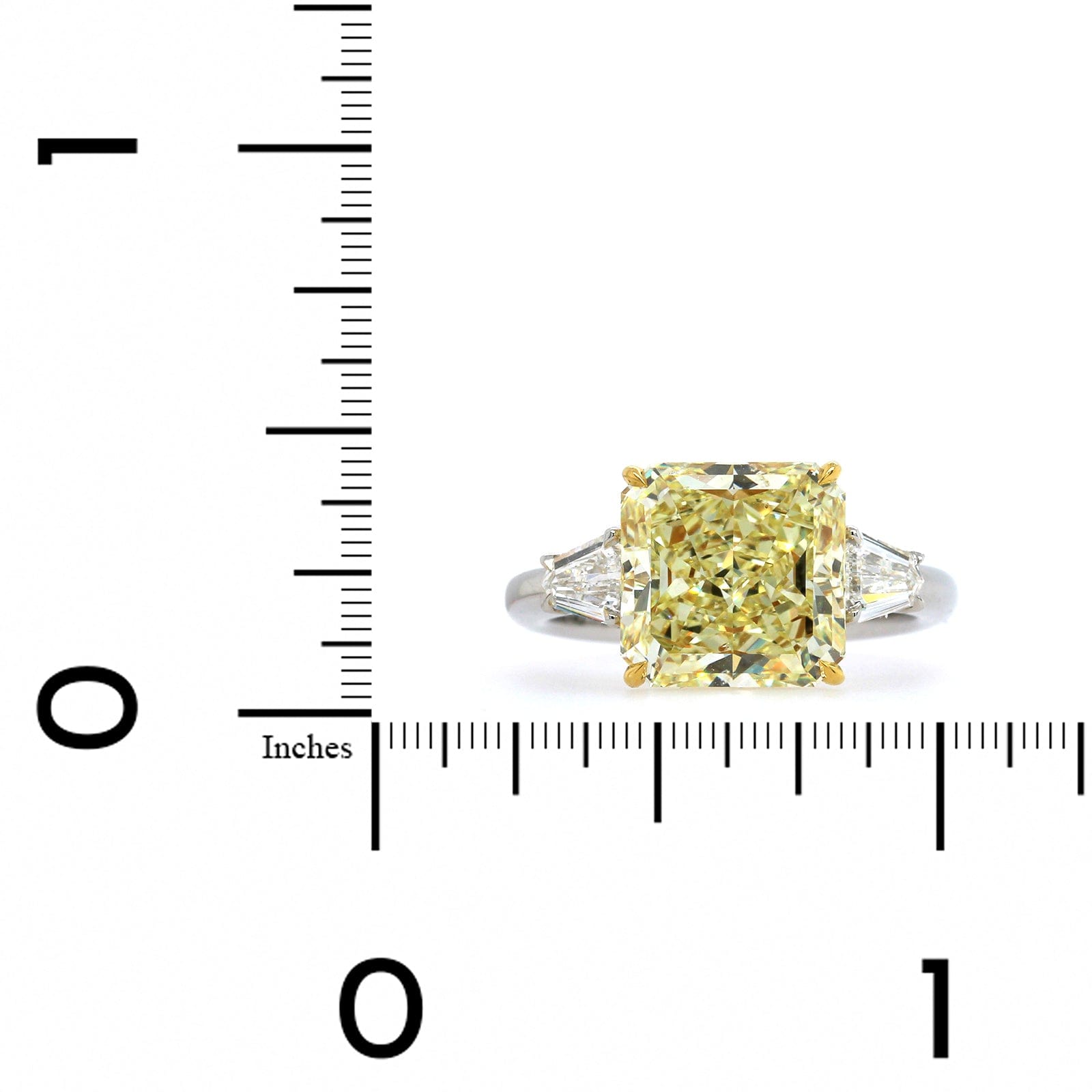 Platinum Radiant Cut Fancy Yellow Diamond 3 Stone Engagement Ring