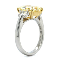 Platinum Radiant Cut Fancy Yellow Diamond 3 Stone Engagement Ring