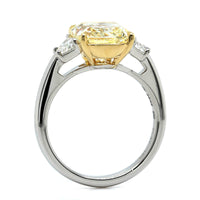 Platinum Radiant Cut Fancy Yellow Diamond 3 Stone Engagement Ring
