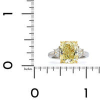 Platinum Radiant Cut Fancy Yellow Diamond 3 Stone Engagement Ring