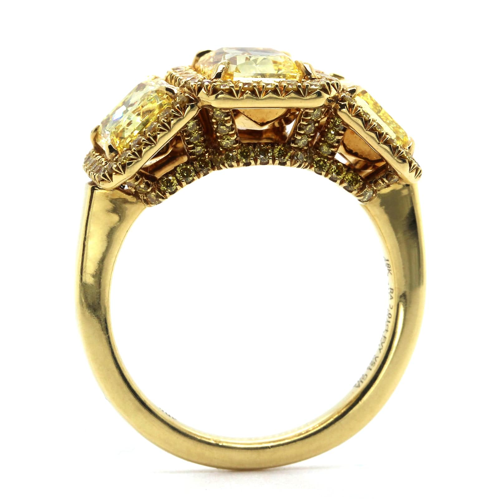 18K Yellow Gold 3 Radiant Cut Diamond Engagement Ring