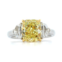 Platinum and 18K Yellow Gold 3 Stone Fancy Yellow Diamond Ring