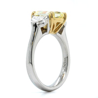 Platinum and 18K Yellow Gold 3 Stone Fancy Yellow Diamond Ring