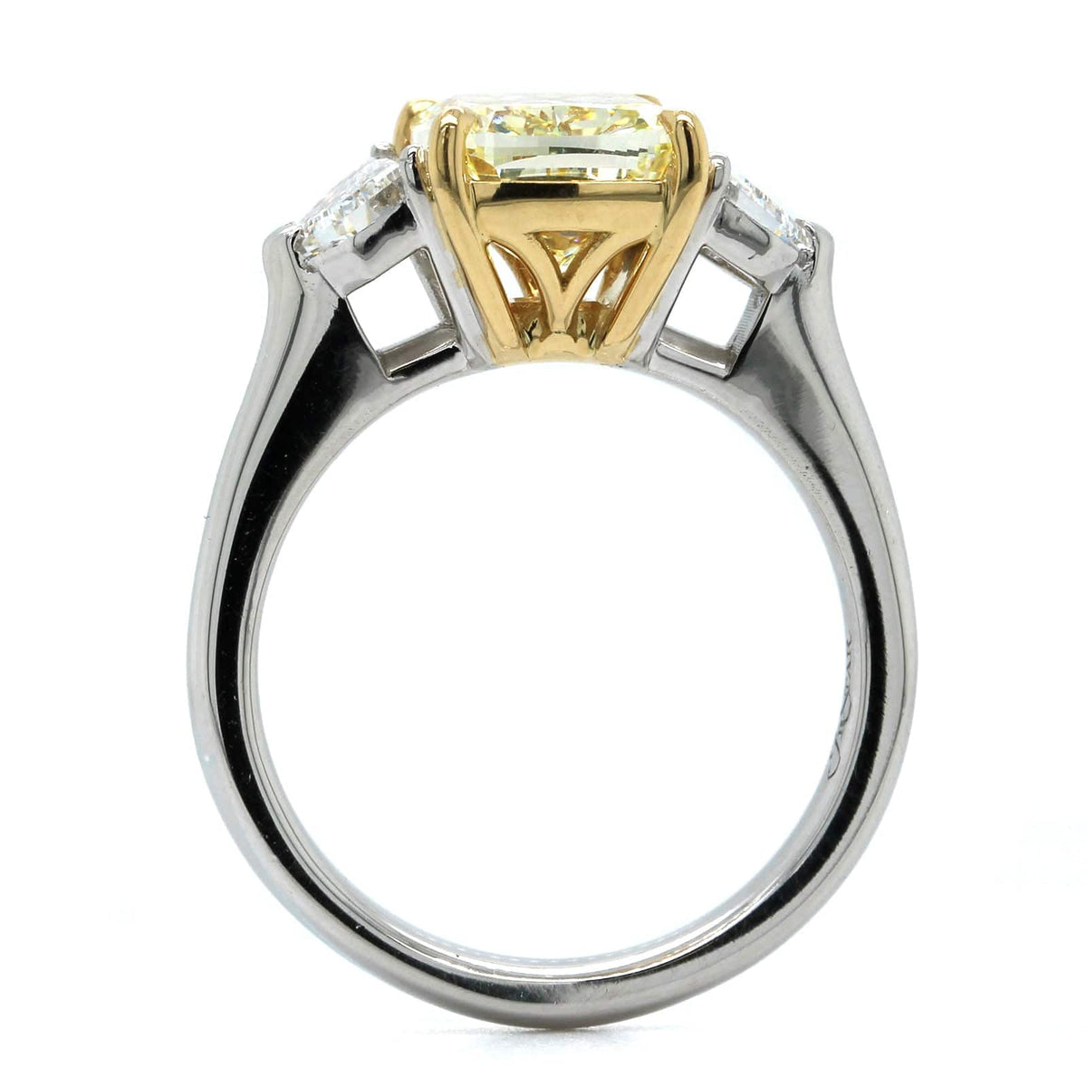 Platinum and 18K Yellow Gold 3 Stone Fancy Yellow Diamond Ring