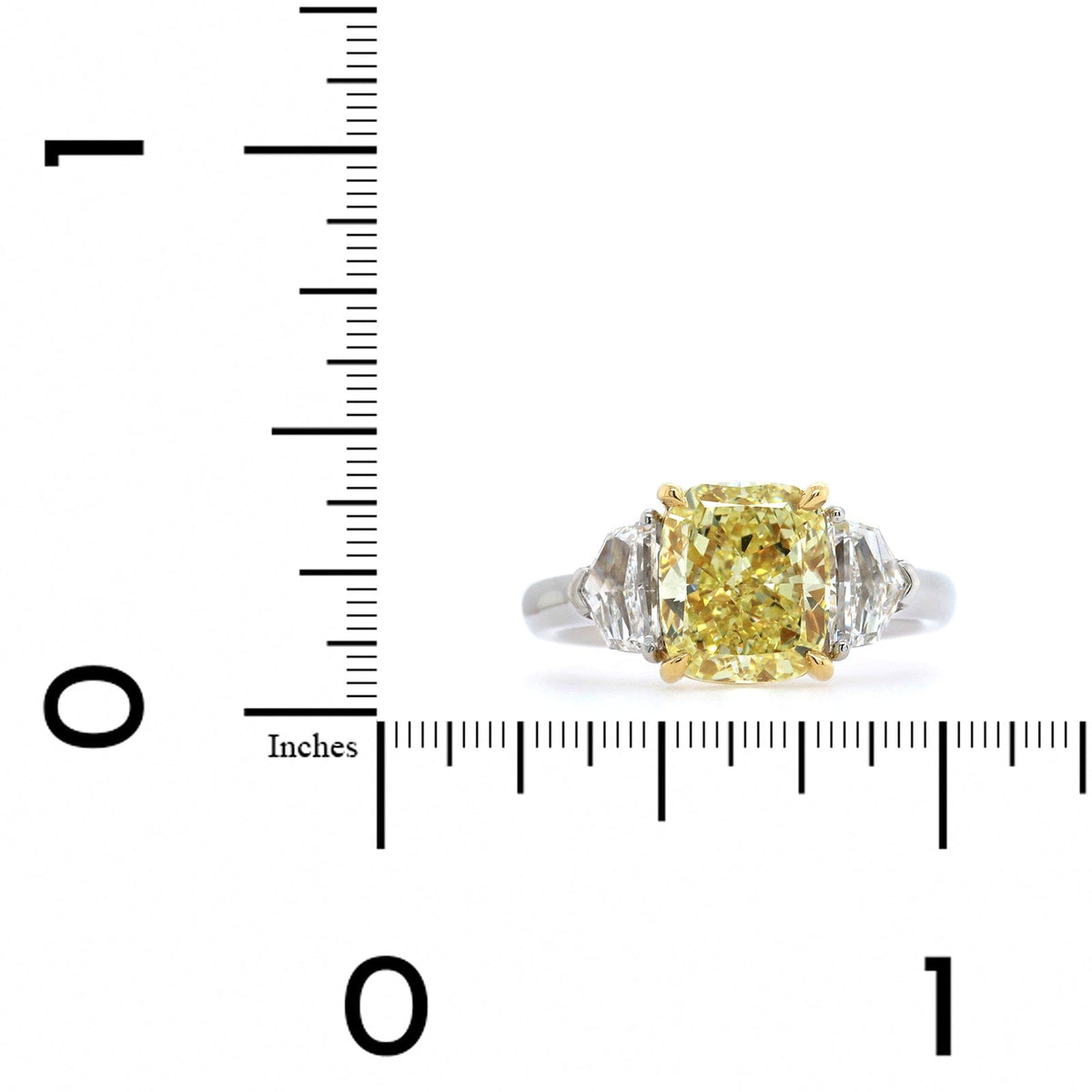 Platinum and 18K Yellow Gold 3 Stone Fancy Yellow Diamond Ring