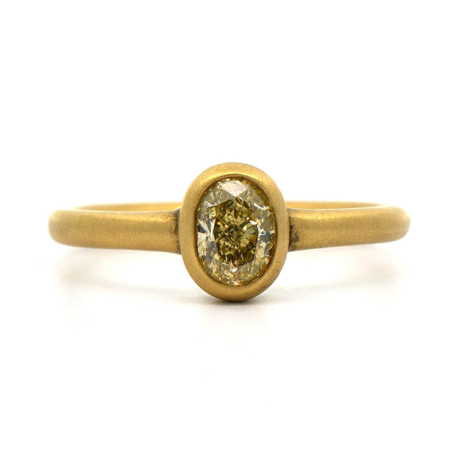 18K Yellow Gold Bezel Set Yellow Oval Diamond Ring