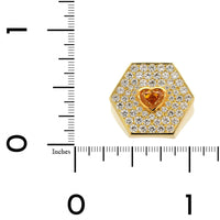 18K Yellow Gold Orange Diamond Hexagon Shaped Ring