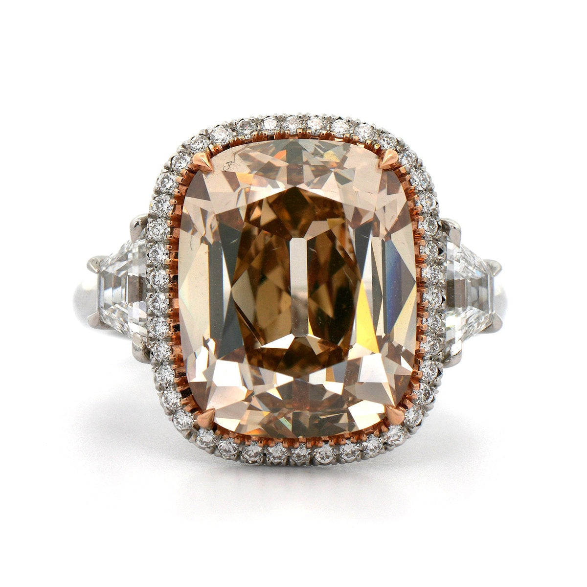 Platinum and 18K Rose Gold 3 Stone Fancy Brown Diamond Ring