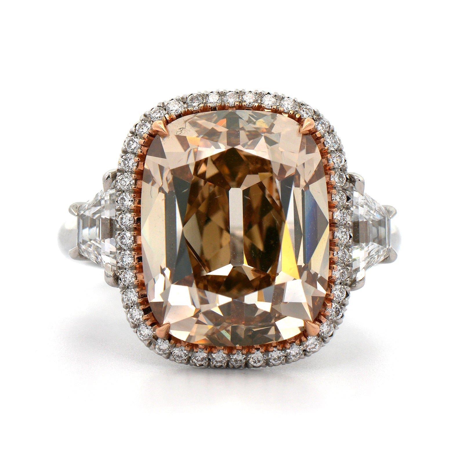 Platinum and 18K Rose Gold 3 Stone Fancy Brown Diamond Ring
