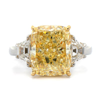 Platinum and 18K Yellow Gold 3 Stone Fancy Yellow Diamond Ring