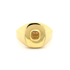 18K Yellow Gold Bezel Set Yellow Diamond Signet Ring