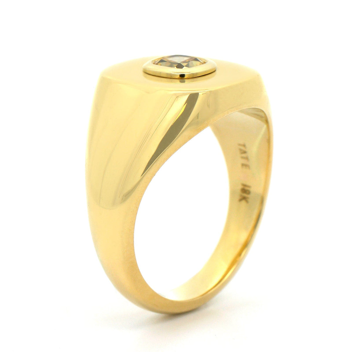 18K Yellow Gold Bezel Set Yellow Diamond Signet Ring