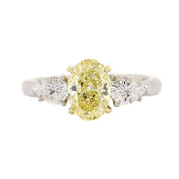 Platinum Three Stone Yellow and White Diamond Ring