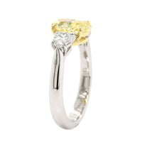 Platinum Three Stone Yellow and White Diamond Ring