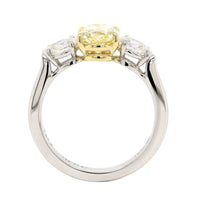 Platinum Three Stone Yellow and White Diamond Ring