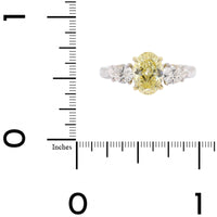 Platinum Three Stone Yellow and White Diamond Ring