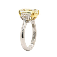 Platinum and 18K Yellow Gold 3 Stone Yellow Cushion Cut Diamond Engagement Ring