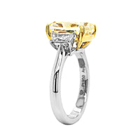 Platinum and 18K Yellow Gold 3 Stone Yellow Cushion Cut Diamond Engagement Ring