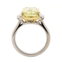 Platinum and 18K Yellow Gold 3 Stone Yellow Cushion Cut Diamond Engagement Ring
